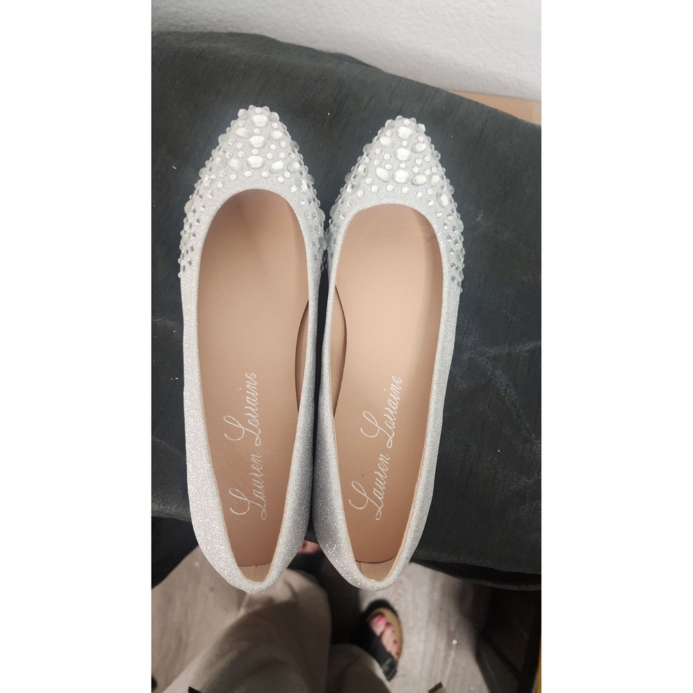 Lauren Lorraine Kelsey Silver‎ Glitter Rhinestone Pointed Toe Ballet Flats 9